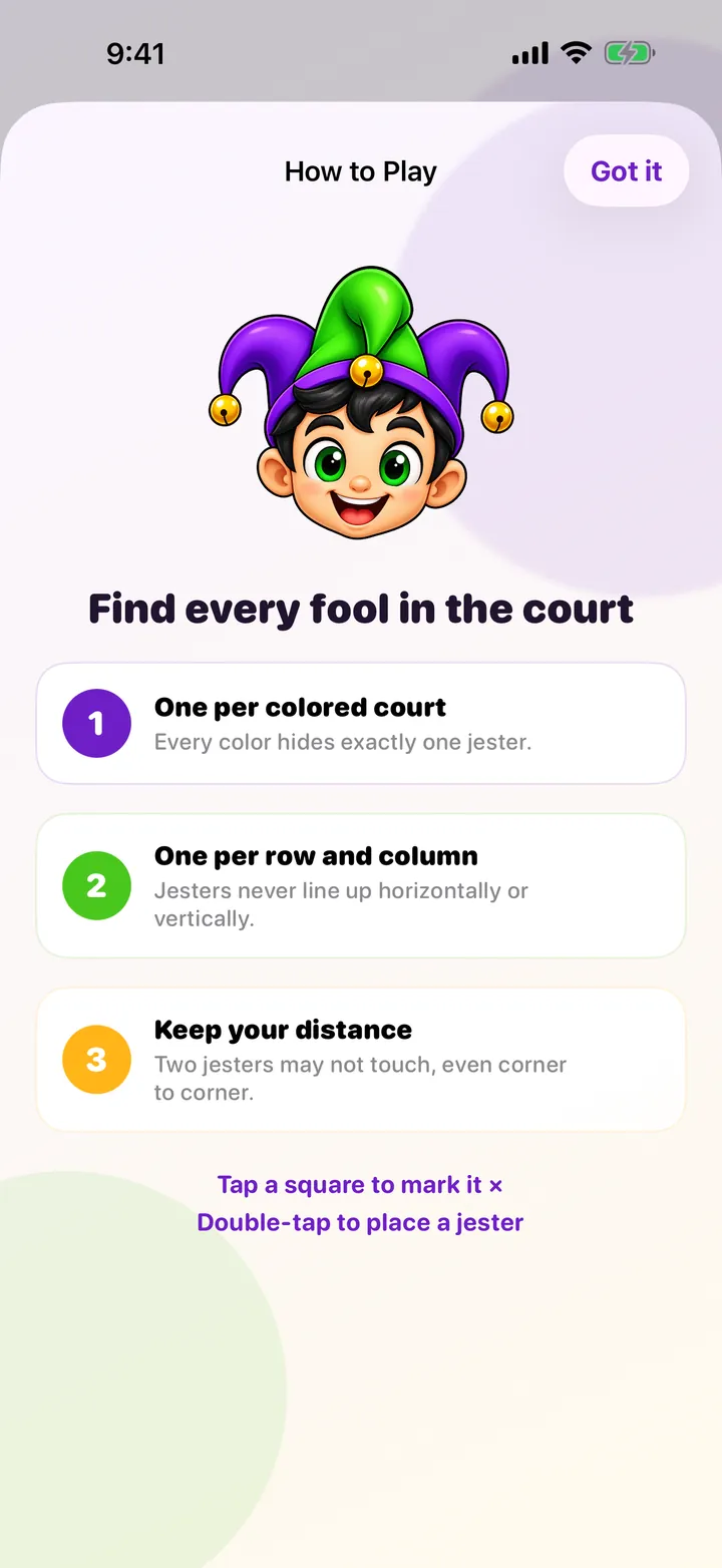 How to Play screen listing the three Jester Sweep rules